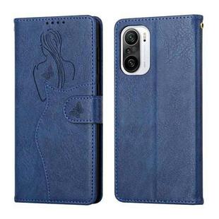 For Xiaomi Redmi K40 / K40 Pro Beauty Girl Embossing Pattern Horizontal Flip Leather Case with Holder & Card Slot & Wallet & Photo Frame(Blue)