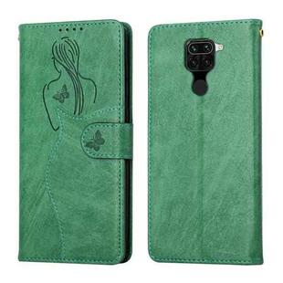 For Xiaomi Redmi Note 9 / 10X 4G Beauty Girl Embossing Pattern Horizontal Flip Leather Case with Holder & Card Slot & Wallet & Photo Frame(Green)