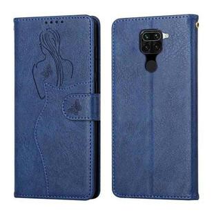 For Xiaomi Redmi Note 9 / 10X 4G Beauty Girl Embossing Pattern Horizontal Flip Leather Case with Holder & Card Slot & Wallet & Photo Frame(Blue)