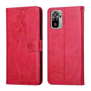 For Xiaomi Redmi Note 10 Beauty Girl Embossing Pattern Horizontal Flip Leather Case with Holder & Card Slot & Wallet & Photo Frame(Red)