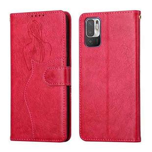For Xiaomi Redmi Note 10 5G Beauty Girl Embossing Pattern Horizontal Flip Leather Case with Holder & Card Slot & Wallet & Photo Frame(Red)