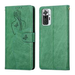 For Xiaomi Redmi Note 10 Pro Beauty Girl Embossing Pattern Horizontal Flip Leather Case with Holder & Card Slot & Wallet & Photo Frame(Green)