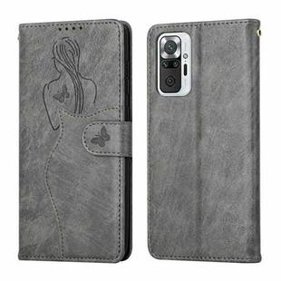 For Xiaomi Redmi Note 10 Pro Beauty Girl Embossing Pattern Horizontal Flip Leather Case with Holder & Card Slot & Wallet & Photo Frame(Grey)