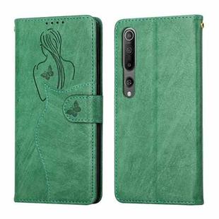 For Xiaomi Mi 10 5G / 10 Pro 5G Beauty Girl Embossing Pattern Horizontal Flip Leather Case with Holder & Card Slot & Wallet & Photo Frame(Green)