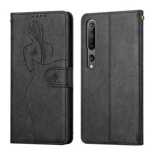 For Xiaomi Mi 10 5G / 10 Pro 5G Beauty Girl Embossing Pattern Horizontal Flip Leather Case with Holder & Card Slot & Wallet & Photo Frame(Black)