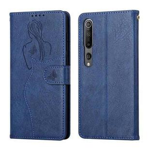 For Xiaomi Mi 10 5G / 10 Pro 5G Beauty Girl Embossing Pattern Horizontal Flip Leather Case with Holder & Card Slot & Wallet & Photo Frame(Blue)