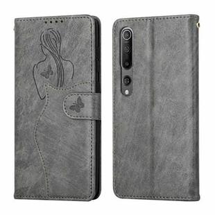 For Xiaomi Mi 10 5G / 10 Pro 5G Beauty Girl Embossing Pattern Horizontal Flip Leather Case with Holder & Card Slot & Wallet & Photo Frame(Grey)