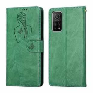 For Xiaomi Mi 10T 5G / 10T Pro 5G Beauty Girl Embossing Pattern Horizontal Flip Leather Case with Holder & Card Slot & Wallet & Photo Frame(Green)