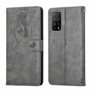 For Xiaomi Mi 10T 5G / 10T Pro 5G Beauty Girl Embossing Pattern Horizontal Flip Leather Case with Holder & Card Slot & Wallet & Photo Frame(Grey)