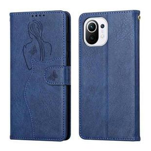 For Xiaomi Mi 11 Lite Beauty Girl Embossing Pattern Horizontal Flip Leather Case with Holder & Card Slot & Wallet & Photo Frame(Blue)