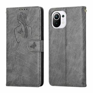 For Xiaomi Mi 11 Lite Beauty Girl Embossing Pattern Horizontal Flip Leather Case with Holder & Card Slot & Wallet & Photo Frame(Grey)