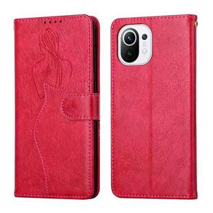 For Xiaomi Mi 11 Lite Beauty Girl Embossing Pattern Horizontal Flip Leather Case with Holder & Card Slot & Wallet & Photo Frame(Red)