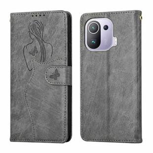 For Xiaomi Mi 11 Pro Beauty Girl Embossing Pattern Horizontal Flip Leather Case with Holder & Card Slot & Wallet & Photo Frame(Grey)