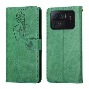 For Xiaomi Mi 11 Ultra Beauty Girl Embossing Pattern Horizontal Flip Leather Case with Holder & Card Slot & Wallet & Photo Frame(Green)
