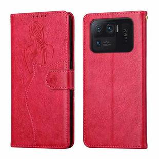 For Xiaomi Mi 11 Ultra Beauty Girl Embossing Pattern Horizontal Flip Leather Case with Holder & Card Slot & Wallet & Photo Frame(Red)