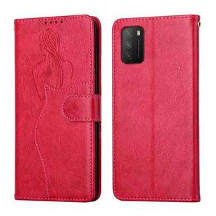 For Xiaomi Poco M3 Beauty Girl Embossing Pattern Horizontal Flip Leather Case with Holder & Card Slot & Wallet & Photo Frame(Red)