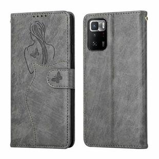 For Xiaomi Poco X3 GT Beauty Girl Embossing Pattern Horizontal Flip Leather Case with Holder & Card Slot & Wallet & Photo Frame(Grey)