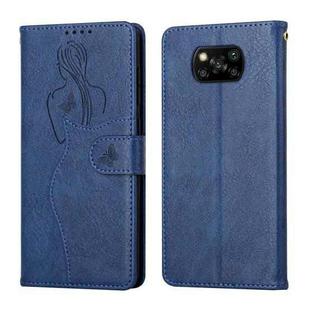 For Xiaomi Poco X3 NFC Beauty Girl Embossing Pattern Horizontal Flip Leather Case with Holder & Card Slot & Wallet & Photo Frame(Blue)