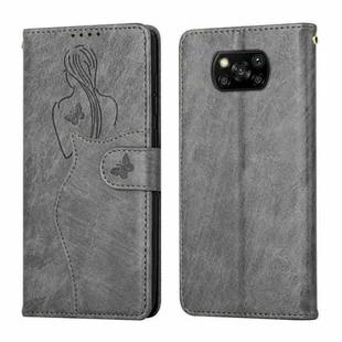 For Xiaomi Poco X3 NFC Beauty Girl Embossing Pattern Horizontal Flip Leather Case with Holder & Card Slot & Wallet & Photo Frame(Grey)
