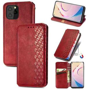 For OUKITEL C21 Pro Cubic Grid Pressed Horizontal Flip Magnetic PU Leather Case with Holder & Card Slots & Wallet(Red)