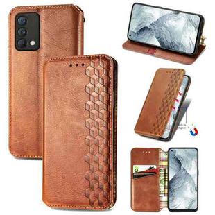 For OPPO Realme GT Master Cubic Grid Pressed Horizontal Flip Magnetic PU Leather Case with Holder & Card Slots & Wallet(Brown)