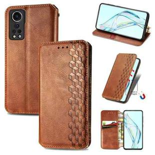 For ZTE Axon 30 5G Cubic Grid Pressed Horizontal Flip Magnetic PU Leather Case with Holder & Card Slots & Wallet(Brown)
