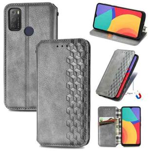 For Alcatel 1S 2021 Cubic Grid Pressed Horizontal Flip Magnetic PU Leather Case with Holder & Card Slots & Wallet(Grey)