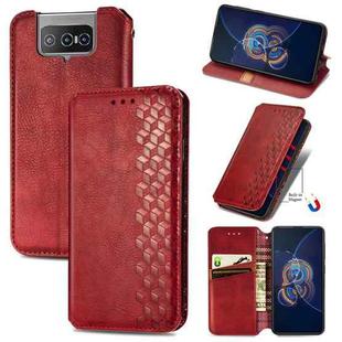 For Asus Zenfone 8 Flip Cubic Grid Pressed Horizontal Flip Magnetic PU Leather Case with Holder & Card Slots & Wallet(Red)