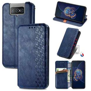 For Asus Zenfone 8 Flip Cubic Grid Pressed Horizontal Flip Magnetic PU Leather Case with Holder & Card Slots & Wallet(Blue)
