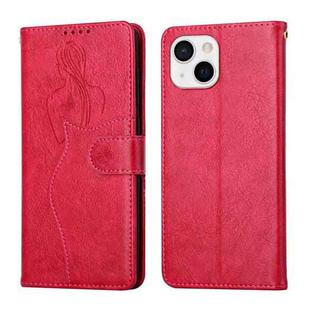 For iPhone 13 mini Beauty Girl Embossing Pattern Horizontal Flip Leather Case with Holder & Card Slot & Wallet & Photo Frame (Red)