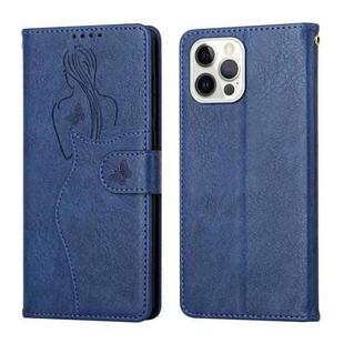 For iPhone 13 Pro Beauty Girl Embossing Pattern Horizontal Flip Leather Case with Holder & Card Slot & Wallet & Photo Frame (Blue)