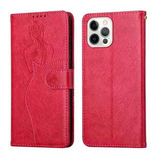 For iPhone 13 Pro Beauty Girl Embossing Pattern Horizontal Flip Leather Case with Holder & Card Slot & Wallet & Photo Frame (Red)