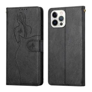 For iPhone 13 Pro Max Beauty Girl Embossing Pattern Horizontal Flip Leather Case with Holder & Card Slot & Wallet & Photo Frame (Black)