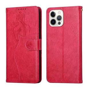 For iPhone 12 / 12 Pro Beauty Girl Embossing Pattern Horizontal Flip Leather Case with Holder & Card Slot & Wallet & Photo Frame(Red)