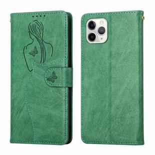For iPhone 11 Pro Beauty Girl Embossing Pattern Horizontal Flip Leather Case with Holder & Card Slot & Wallet & Photo Frame (Green)