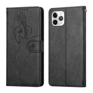 For iPhone 11 Pro Beauty Girl Embossing Pattern Horizontal Flip Leather Case with Holder & Card Slot & Wallet & Photo Frame (Black)