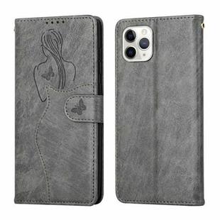For iPhone 11 Pro Beauty Girl Embossing Pattern Horizontal Flip Leather Case with Holder & Card Slot & Wallet & Photo Frame (Grey)