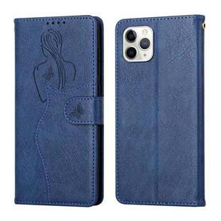 For iPhone 11 Pro Max Beauty Girl Embossing Pattern Horizontal Flip Leather Case with Holder & Card Slot & Wallet & Photo Frame (Blue)