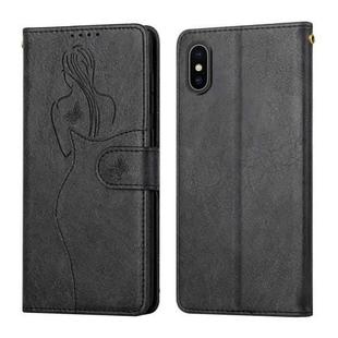 Beauty Girl Embossing Pattern Horizontal Flip Leather Case with Holder & Card Slot & Wallet & Photo Frame For iPhone X / XS(Black)
