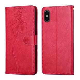 Beauty Girl Embossing Pattern Horizontal Flip Leather Case with Holder & Card Slot & Wallet & Photo Frame For iPhone X / XS(Red)