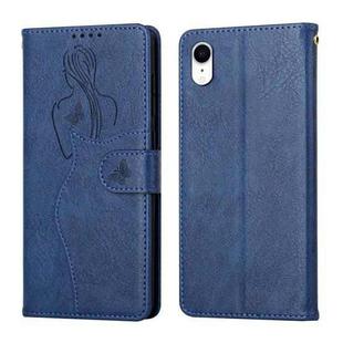 For iPhone XR Beauty Girl Embossing Pattern Horizontal Flip Leather Case with Holder & Card Slot & Wallet & Photo Frame(Blue)