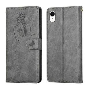 For iPhone XR Beauty Girl Embossing Pattern Horizontal Flip Leather Case with Holder & Card Slot & Wallet & Photo Frame(Grey)