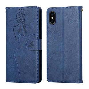 Beauty Girl Embossing Pattern Horizontal Flip Leather Case with Holder & Card Slot & Wallet & Photo Frame For iPhone XS Max(Blue)