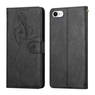 For iPhone SE 2022 / SE 2020 / 8 / 7 Beauty Girl Embossing Pattern Horizontal Flip Leather Case with Holder & Card Slot & Wallet & Photo Frame(Black)