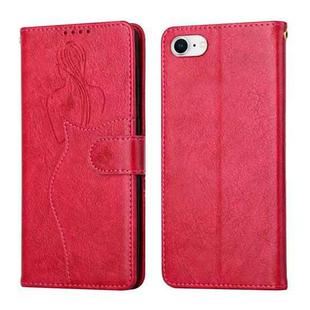 For iPhone SE 2022 / SE 2020 / 8 / 7 Beauty Girl Embossing Pattern Horizontal Flip Leather Case with Holder & Card Slot & Wallet & Photo Frame(Red)