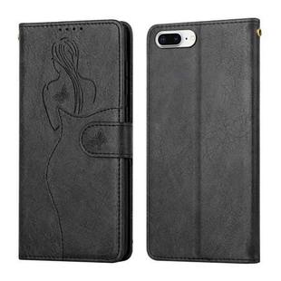 Beauty Girl Embossing Pattern Horizontal Flip Leather Case with Holder & Card Slot & Wallet & Photo Frame For iPhone 8 Plus / 7 Plus(Black)