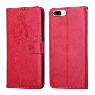 Beauty Girl Embossing Pattern Horizontal Flip Leather Case with Holder & Card Slot & Wallet & Photo Frame For iPhone 8 Plus / 7 Plus(Red)