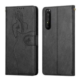 For Sony Xperia 1 III Beauty Girl Embossing Pattern Horizontal Flip Leather Case with Holder & Card Slot & Wallet & Photo Frame(Black)