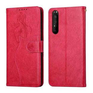 For Sony Xperia 1 III Beauty Girl Embossing Pattern Horizontal Flip Leather Case with Holder & Card Slot & Wallet & Photo Frame(Red)