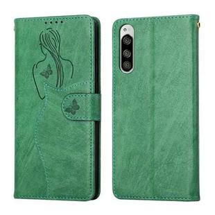 For Sony Xperia 5 Beauty Girl Embossing Pattern Horizontal Flip Leather Case with Holder & Card Slot & Wallet & Photo Frame(Green)